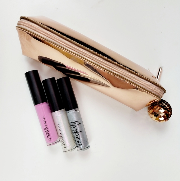 MAC Holiday Mini Lip Gloss Kit~PINK~3 Glosses & Rose Bag